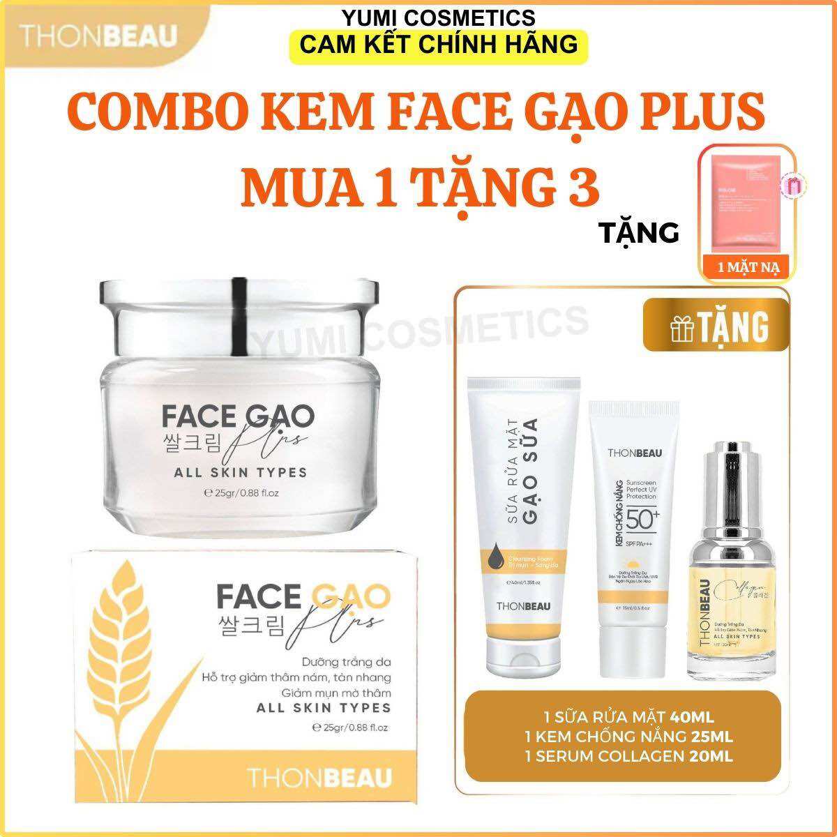 [mua 1 tặng 3]kem face gạo plus 25gr [tặng tinh chất yến tươi 20ml -tặng kem chống nắng 25ml - tặng sữa rửa mặt sữa gạo 40ml]