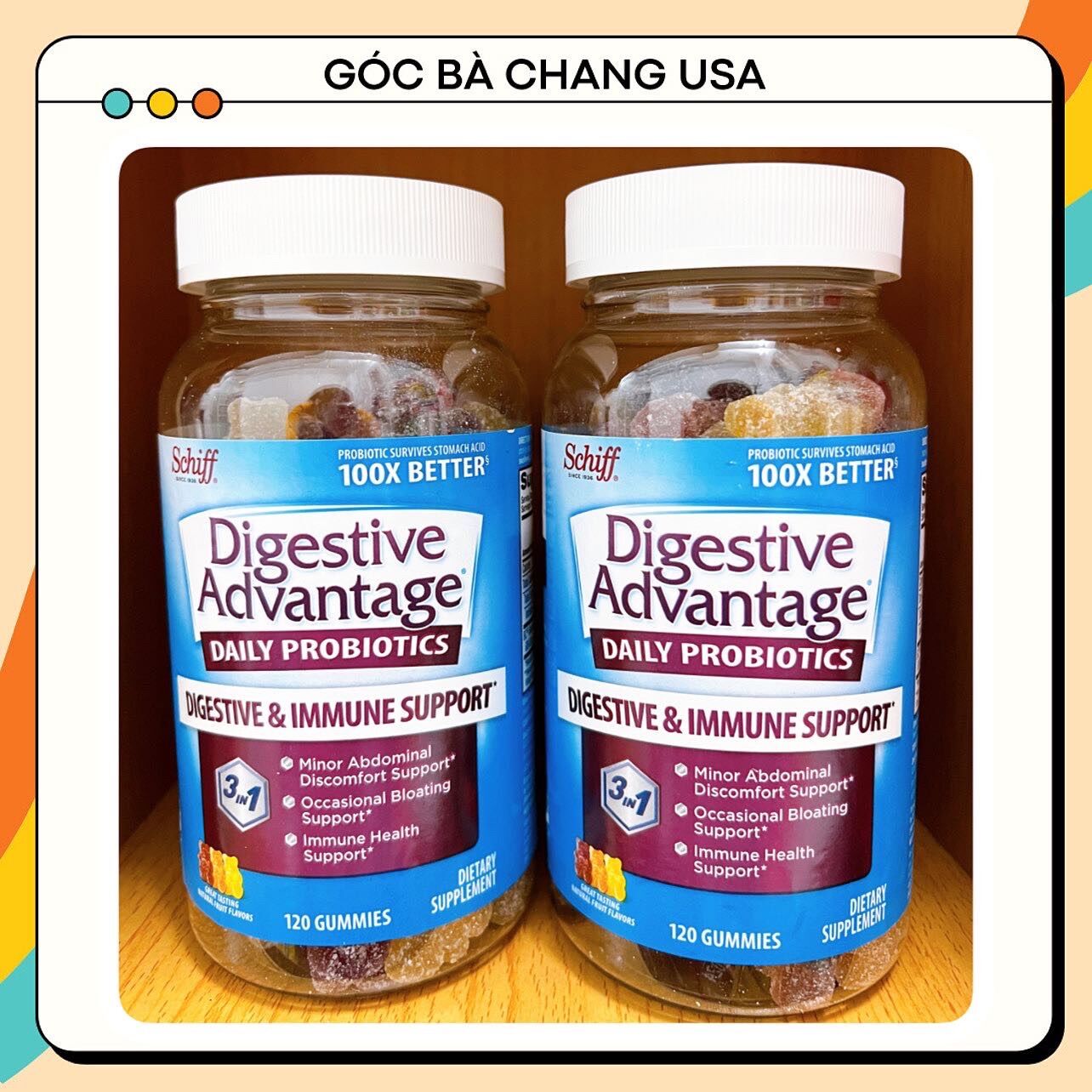 Kẹo dẻo hỗ trợ tiêu hóa schiff digestive advantage probiotic 120 viên bị chảy 1 xíu