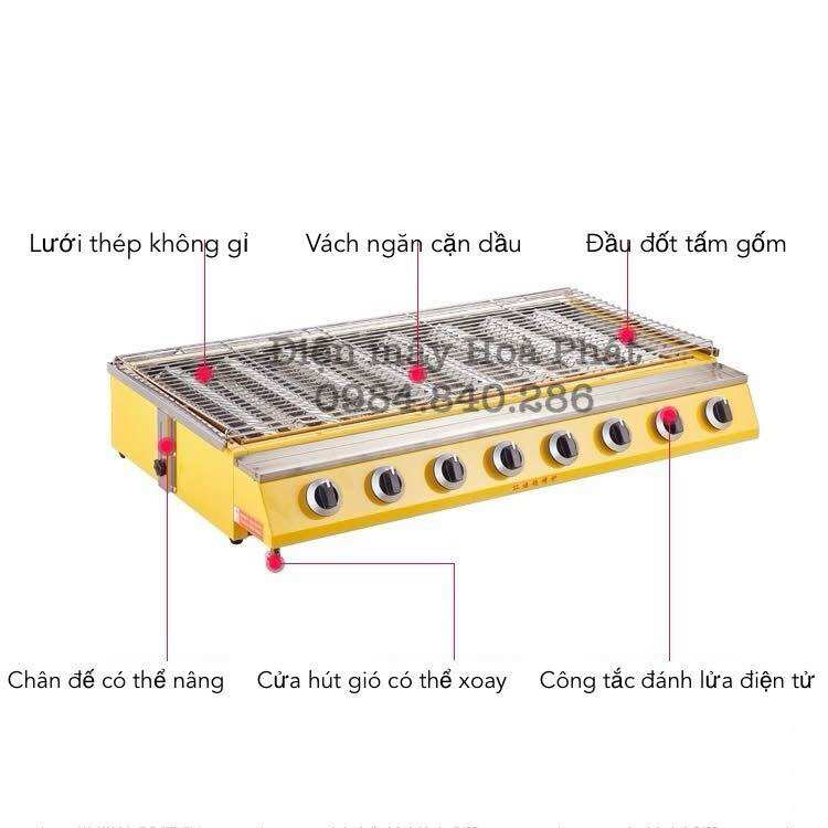 Bếp nướng gas 8 họng đốt dài