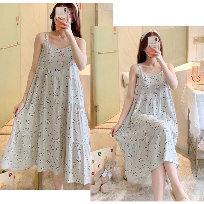 (Mới) Váy lanh lụa mặc nhà siêu mềm mát freesize nhiều hoạ tiế