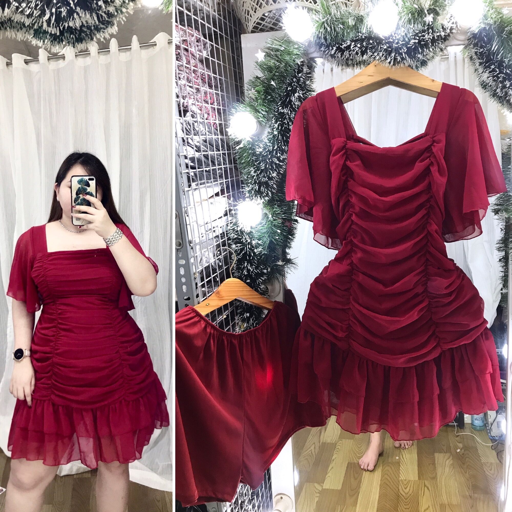 [Bigsize 60-85kg]Đầm nhún voan tay loe