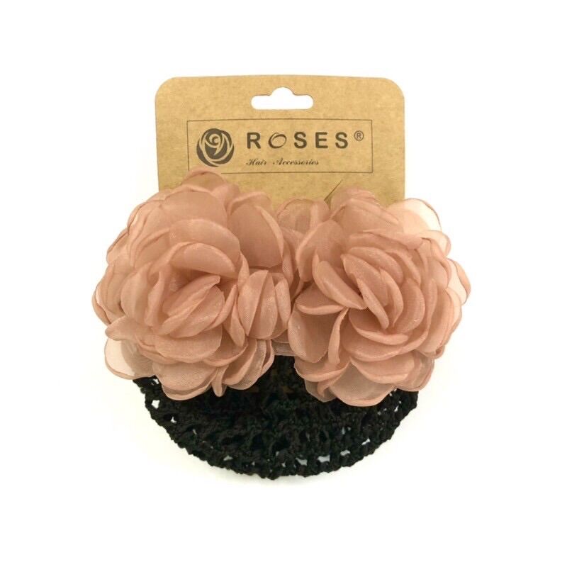 Kẹp lưới búi nơ hoa hồng nude ROSES Hair Accessories