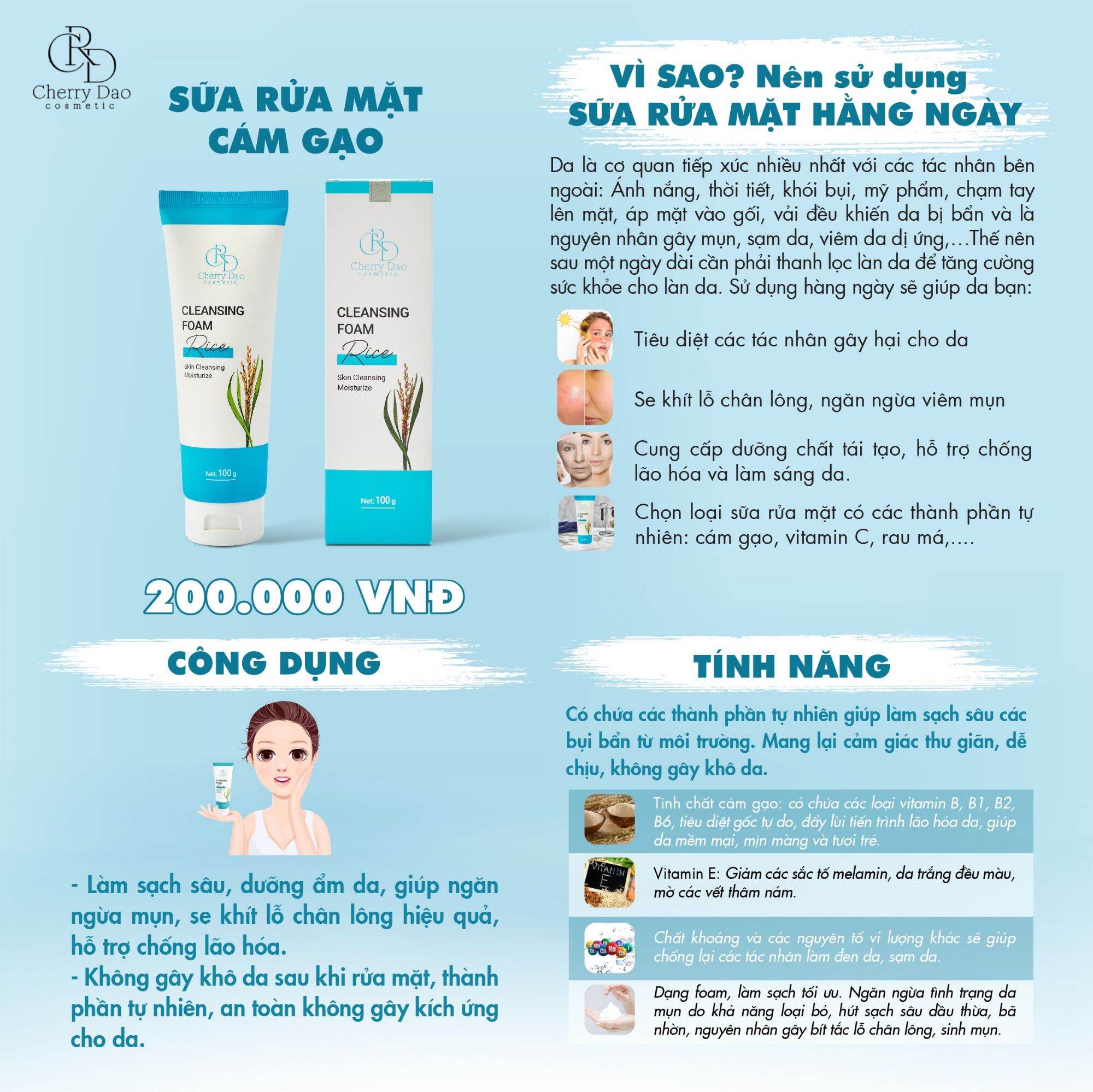 Sửa Rửa Mặt cám Gạo CRD