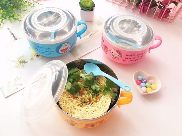 Tô nhựa inox ăn mì Hello Kitty - Doremon Doraemon