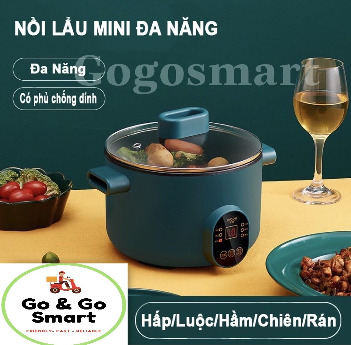 Nồi lẩu mini đa năng jiashi cắm điện cho 1-2 người ăn có kèm khay hấp