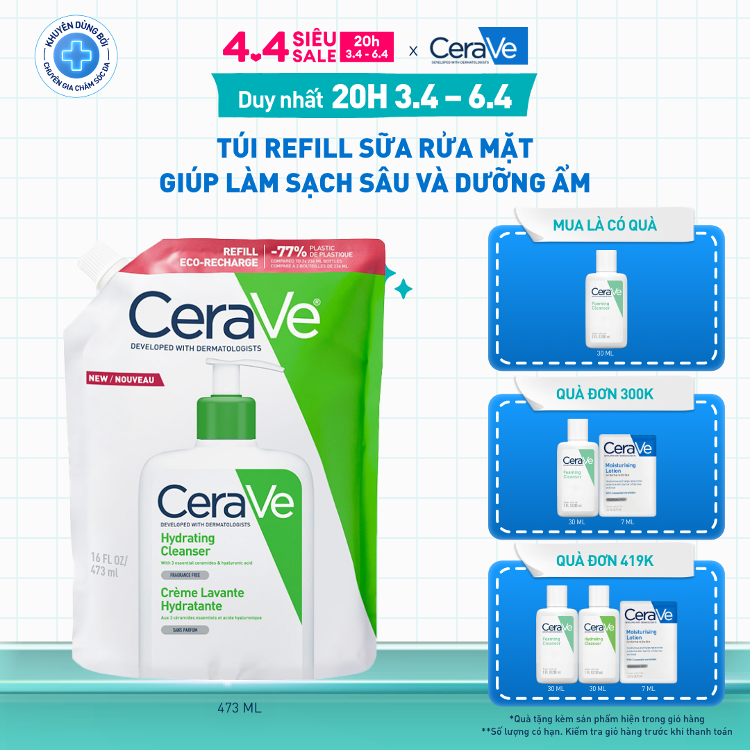 Túi refill sữa rửa mặt giúp làm sạch sâu và dưỡng ẩm Cerave Hydrating Cleanser 473ML