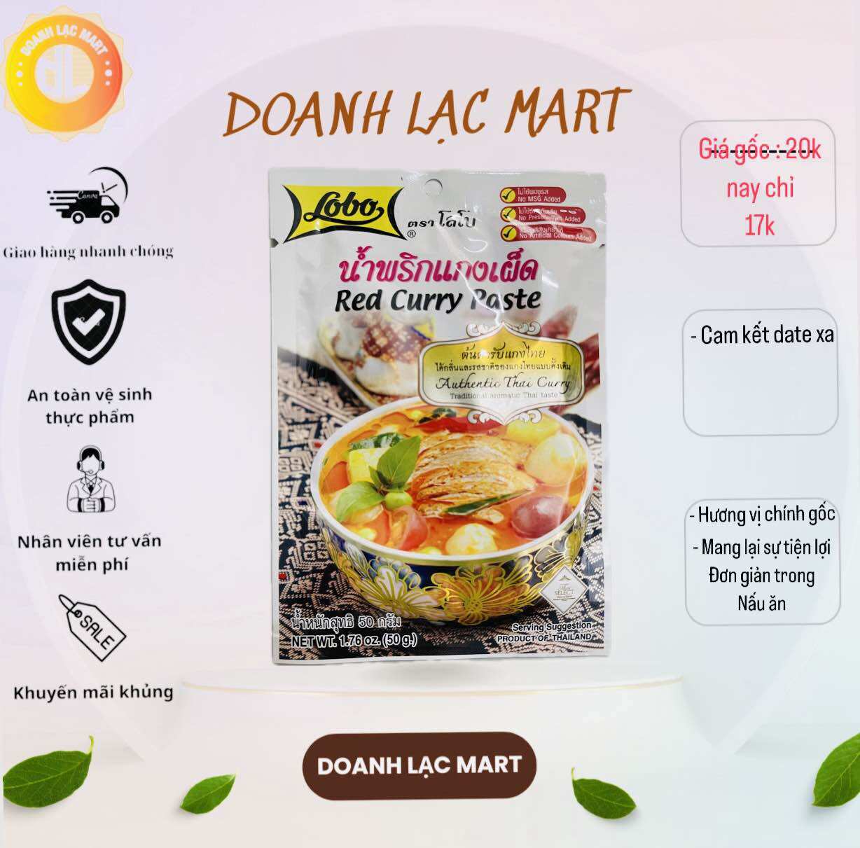 [Lobo Thailand] Gói Gia vị cà ri 50gr,  ĐỎ  / Red  Curry Paste