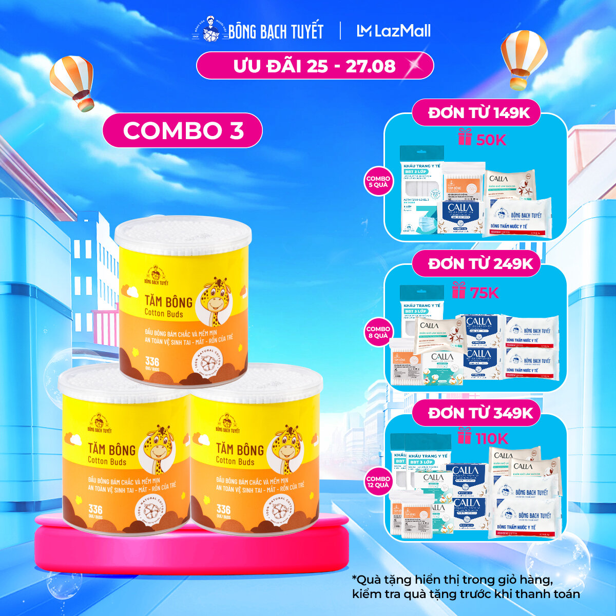 Combo 3 Hộp Tăm bông trẻ em Bông Bạch Tuyết