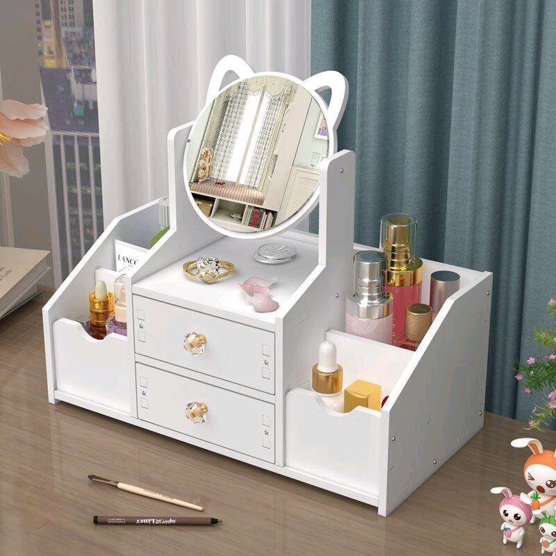 Tủ để đồ trang điểm Mini , kệ đựng mỹ phẩm có gương tai mèo