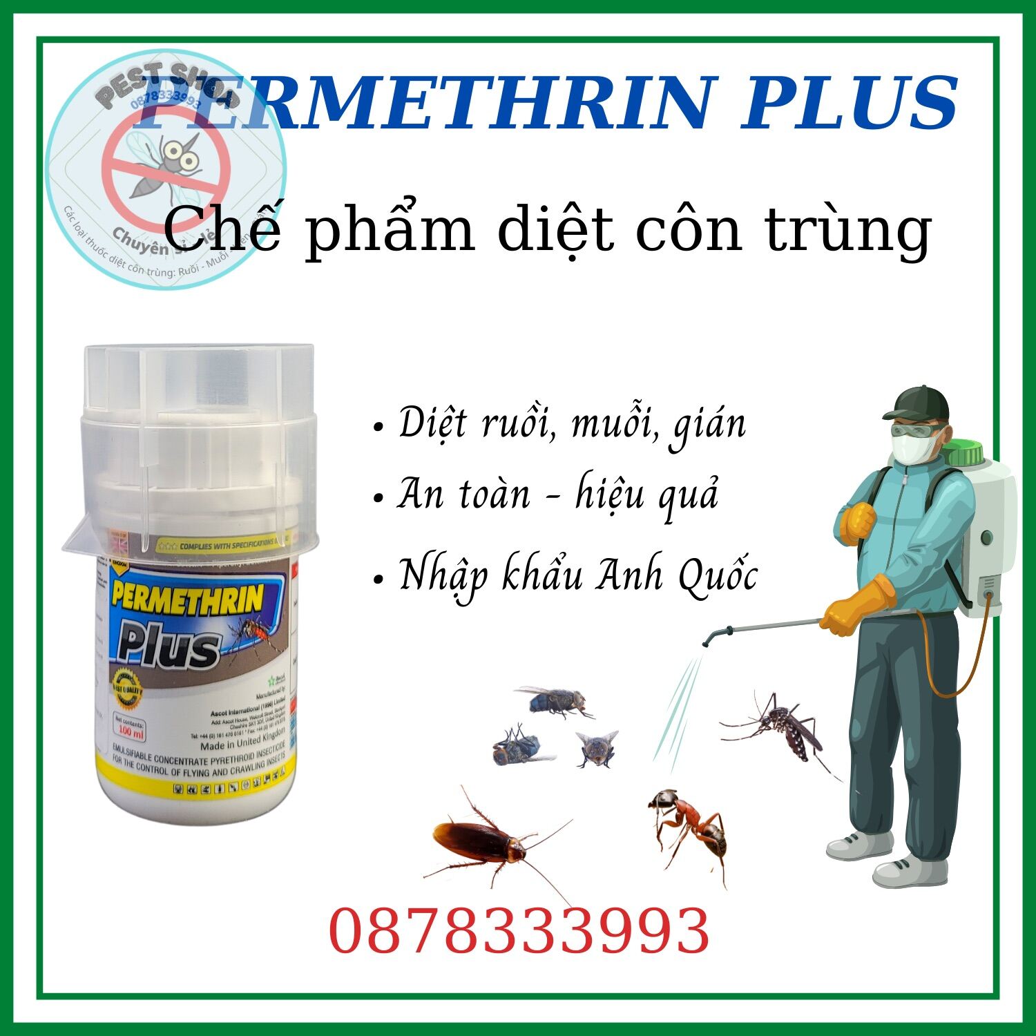 PERMETHRIN PLUS / Thuốc diệt muỗi(chai 100ml) - Nhập khẩu chính hãng Anh Quốc .