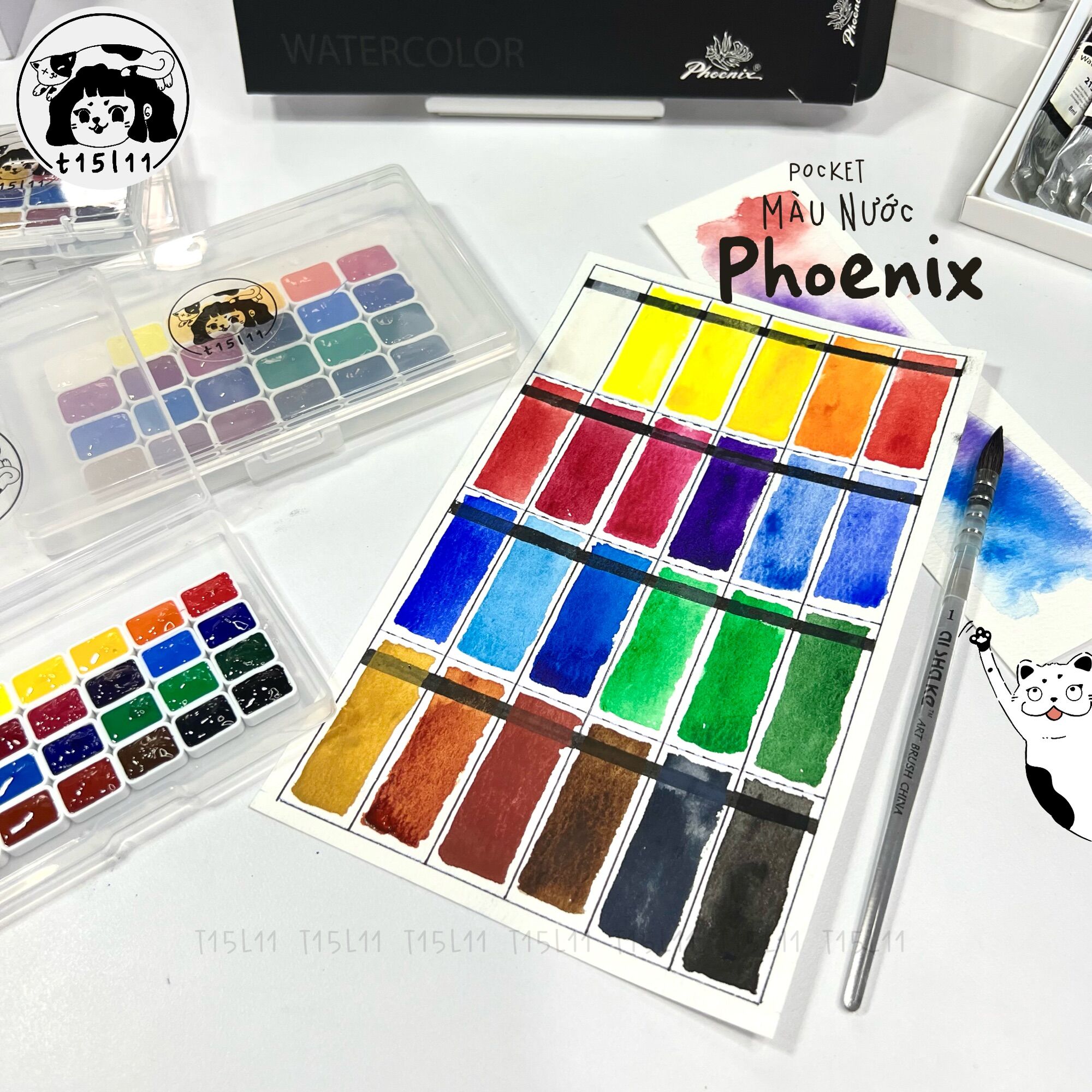 [t15l11] Pocket Màu nước Phoenix Hạng hoạ sĩ 12/24 màu