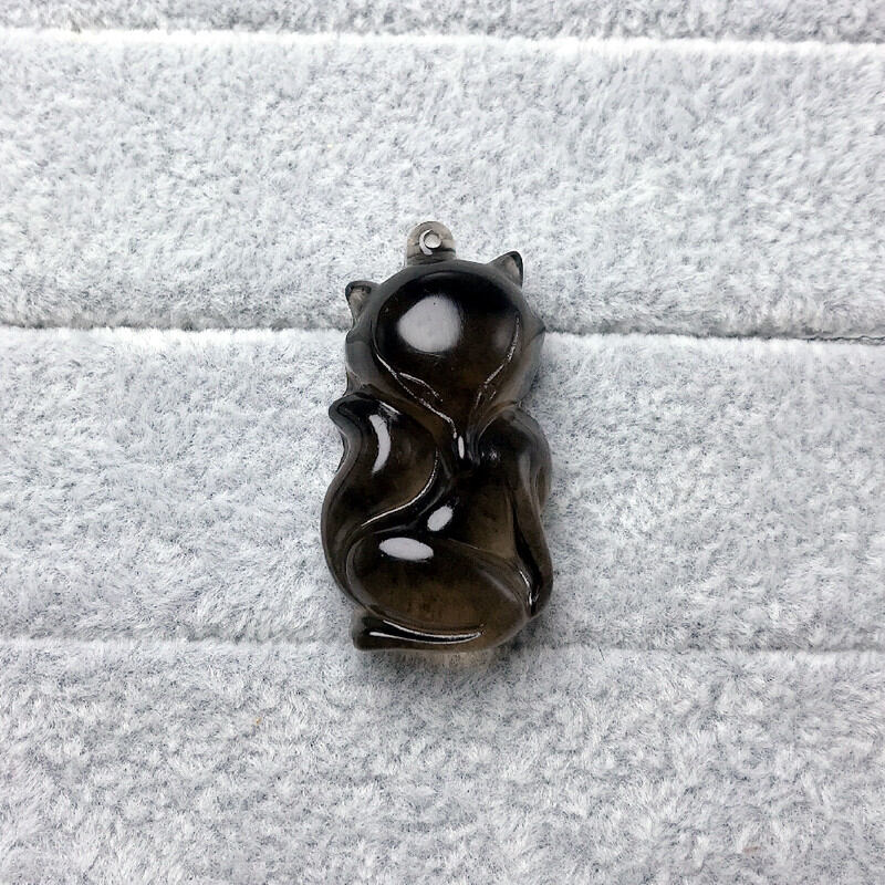 Mặt dây chuyền hồ ly quyến rũ nhỏ đá obsidian băng chủng tự nhiên dây chuyền nữ mặt dây chuyền hồ ly hoa đào pha lê thời trang trang sức pha lê