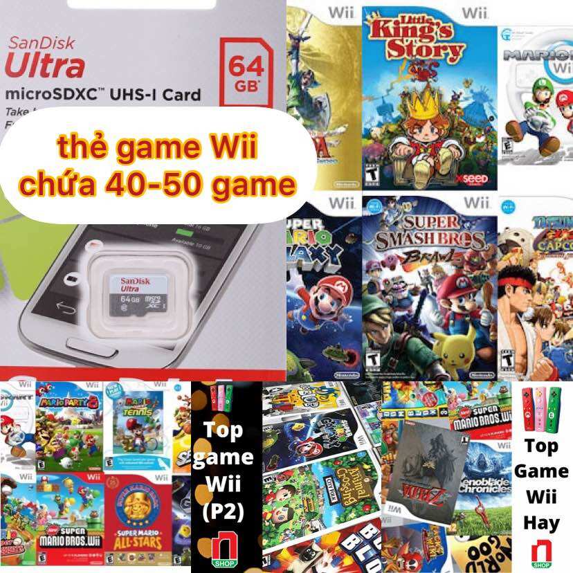 Thẻ Game Wii 128 Gb full trò chơi Nintendo Wii 4 nút 6 nút dùng cho máy hack , Thẻ trò chơi Thẻ Game Card cho máy game Nintendo Wii