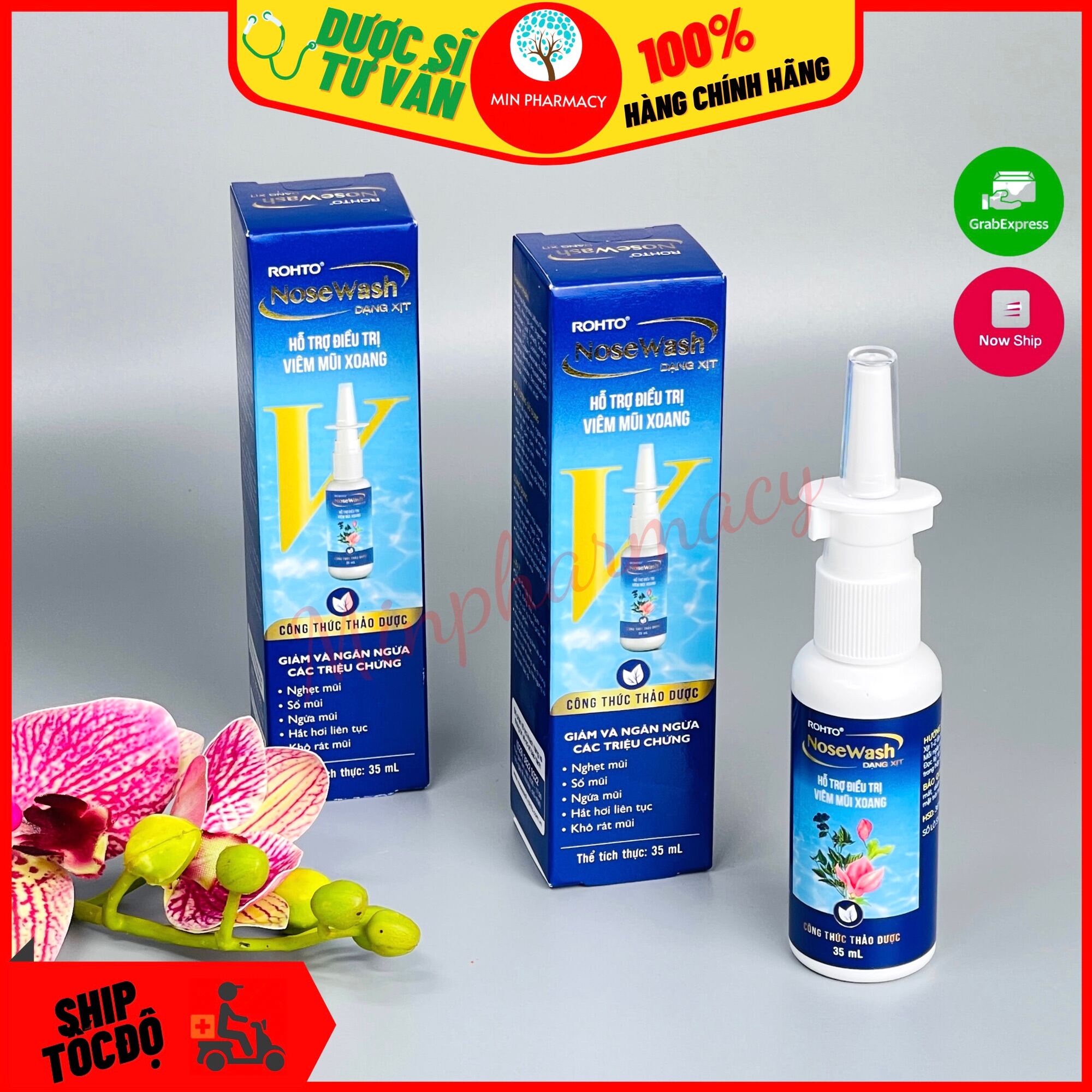 Xịt hỗ trợ điều trị viêm mũi xoang Rohto NoseWash Spray 35ml - Minpharmacy