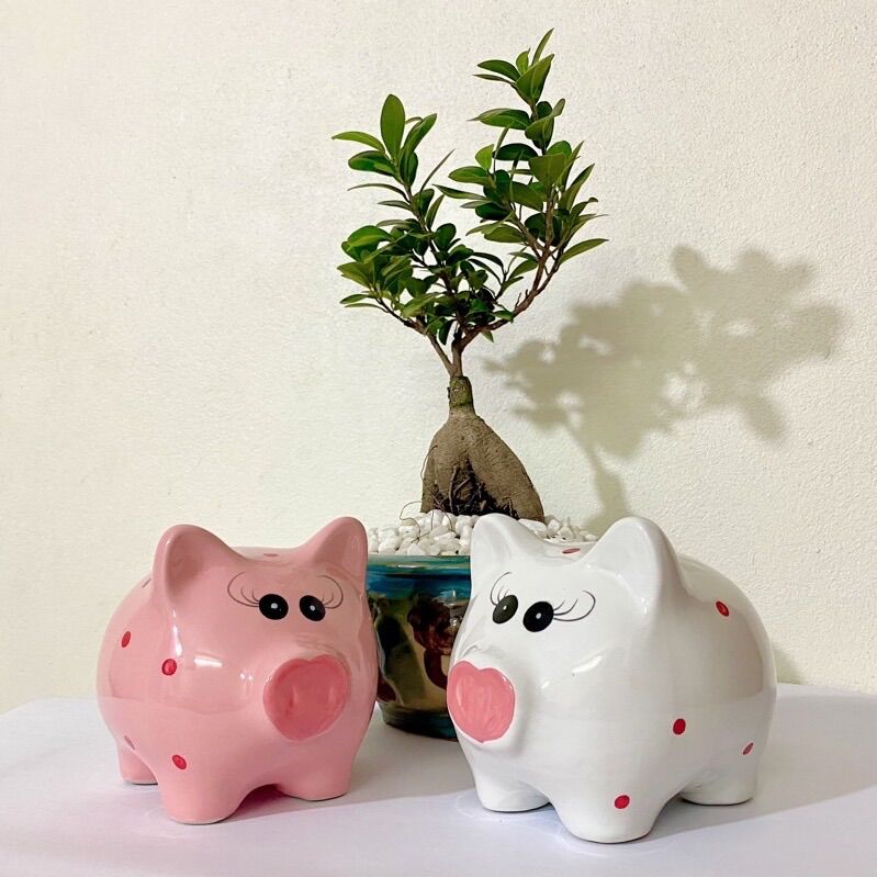 Heo đất tiết kiệm. Lợn sứ tiết kiệm size 18cm mẫu mới cực xinh - hàng gốm sứ Bát Tràng