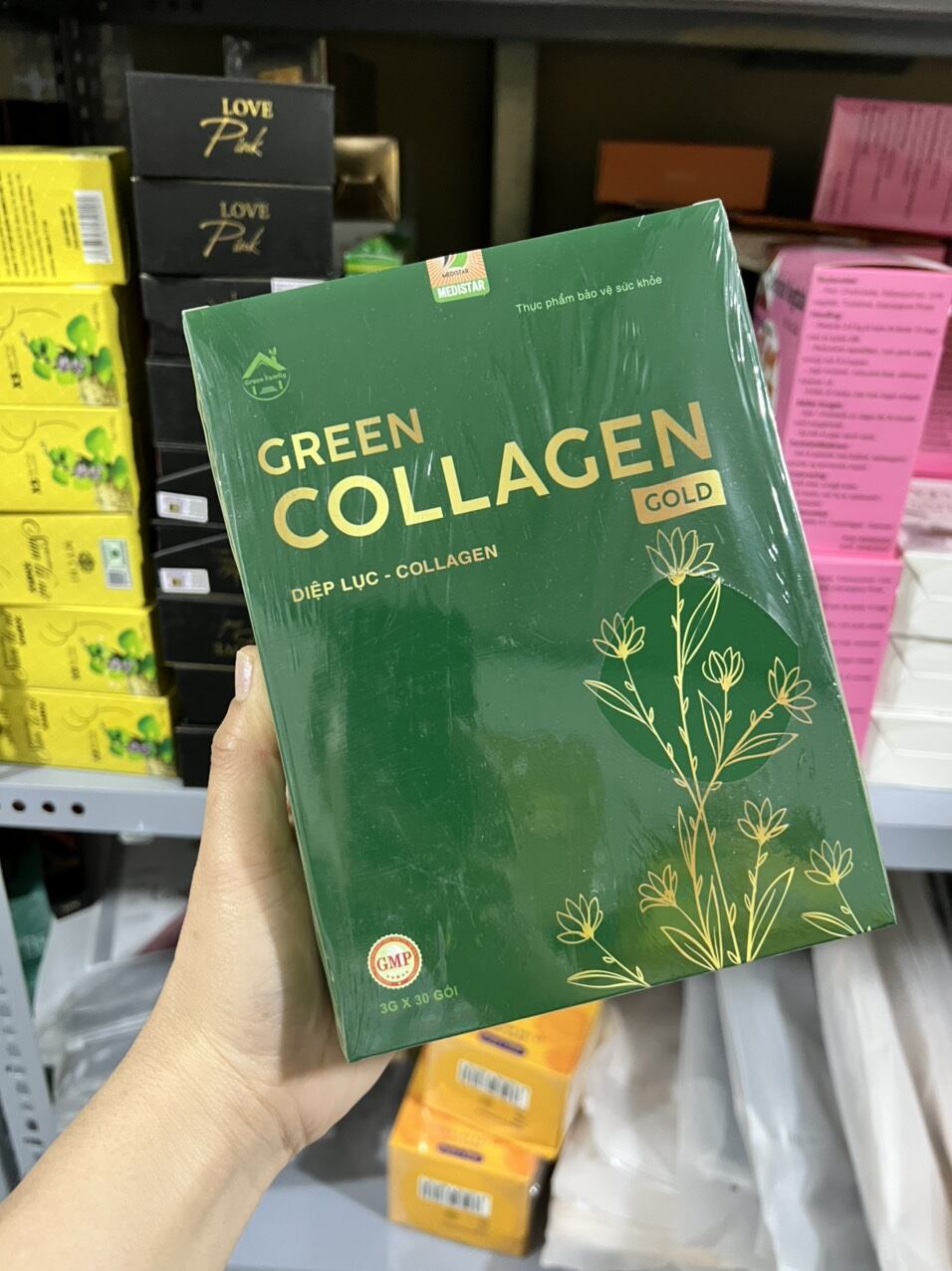 Diệp lục Green Collagen Gold chính hãng nguyên tem hộp 30 gói
