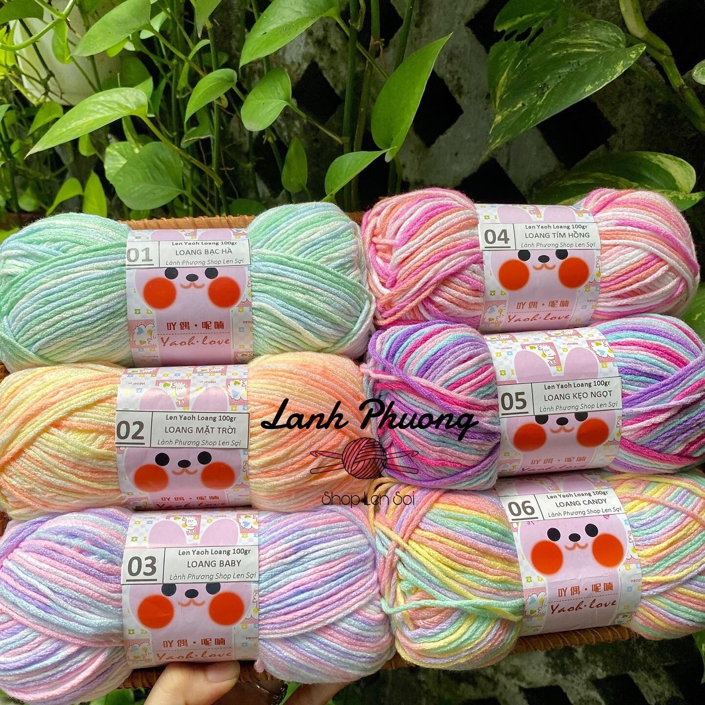 Len yaoh loang, len sợi 3mm màu loang ngọt ngào cuộn 100gram