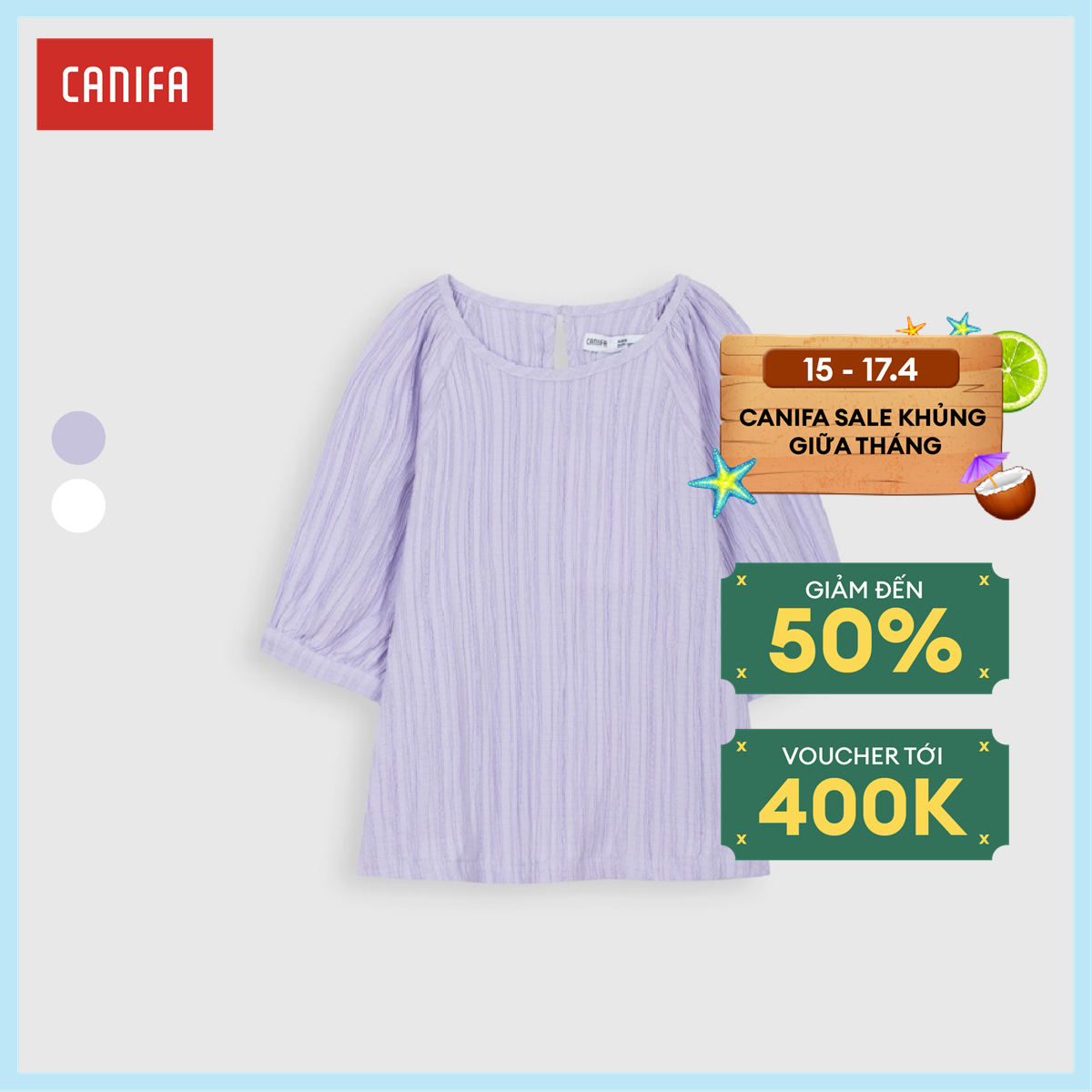 [15-17.4 VOUCHER TỚI 400K] ÁO BÉ GÁI KIỂU DÁNG TAY PHỒNG CANIFA - 1TO21C003