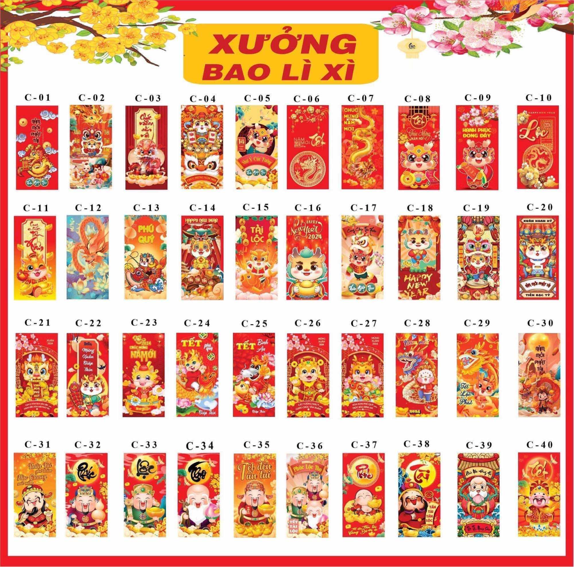 Combo 200 bao lì xì tết dễ thương