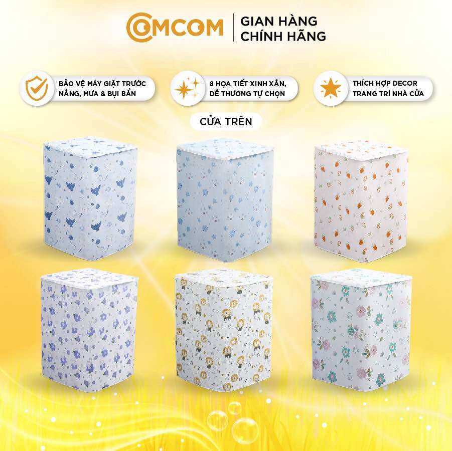 Áo trùm máy giặt cửa trên COMCOM vải Peva chống nước, họa tiết bao trùm xinh xắn đẹp mắt