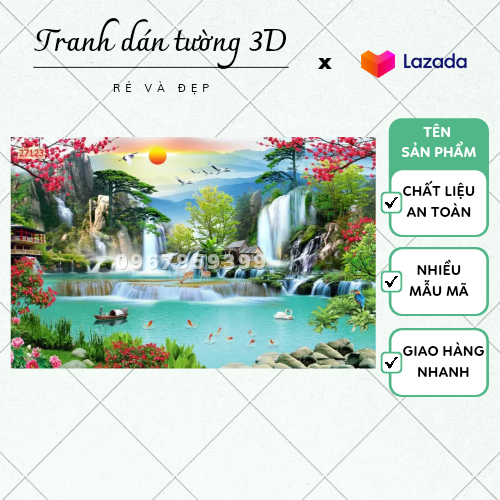 Tranh dán tường 3D tranh sơn thủy vải lụa