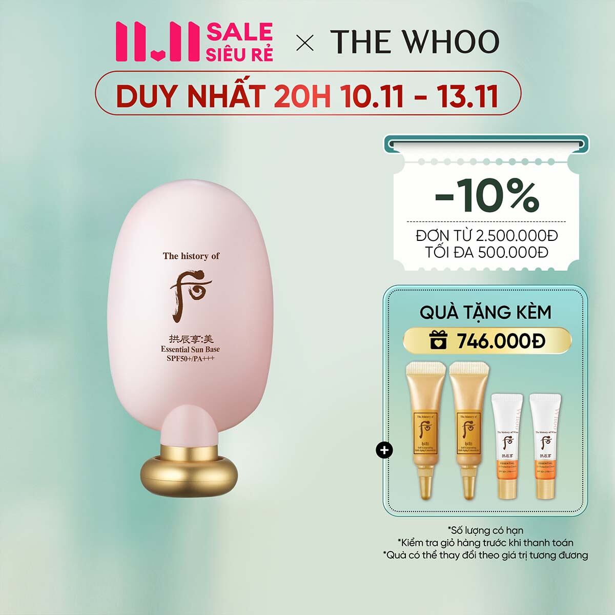 Kem lót trang điểm chống nắng The history of Whoo Gongjinhyang Mi Sun Base SPF50+/PA+++ 45ml