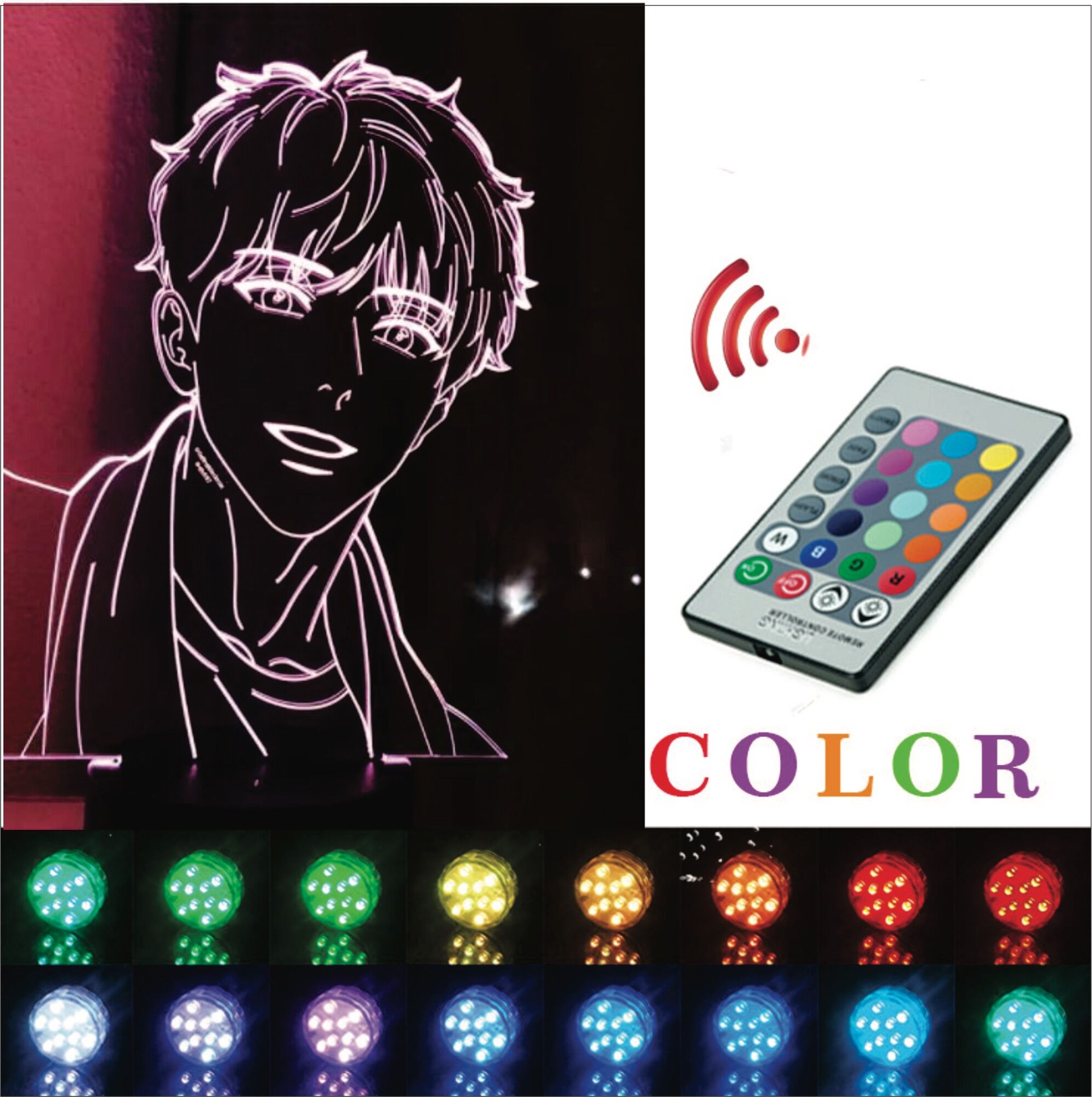 Đèn Ngủ Để Bàn Đèn LED 3D Hình Anime BJ Alex Công Tắc Cảm Ứng 16 Màu Có Remote Điều Khiển