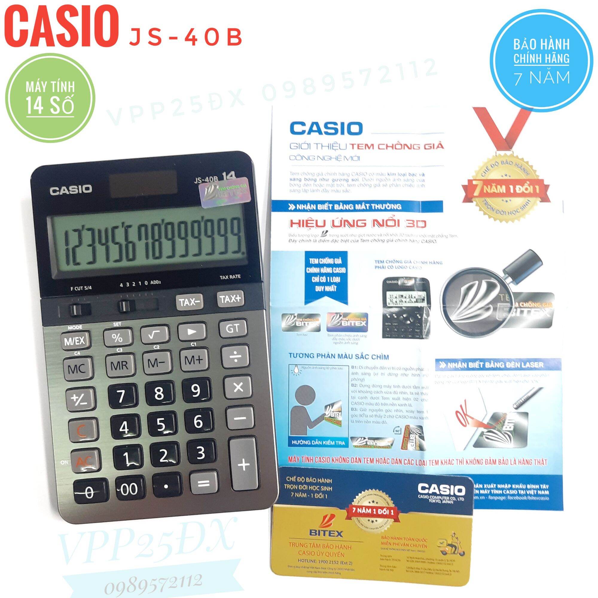 Máy tính 14 số casio JS-40B Chính hãng (Bảo hành 7 năm)
