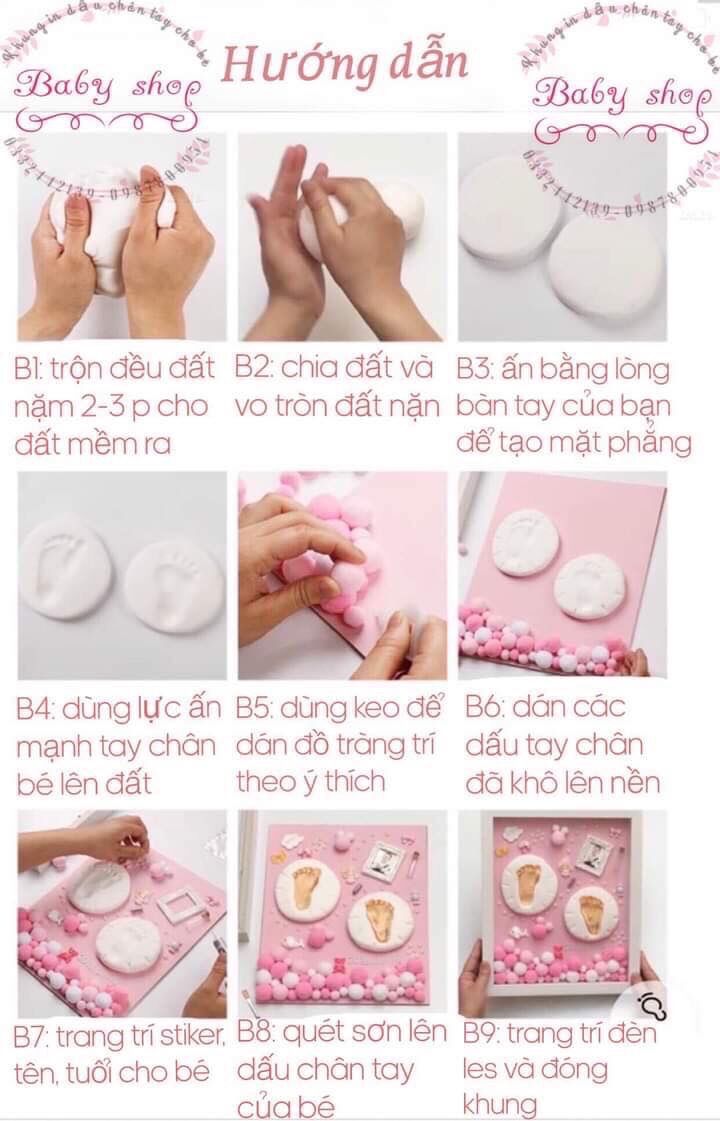 (In 2 ảnh miễn phí - Tặng thêm 1 khung ảnh nhỏ)Set 2 size M-L Khung in dấu chân tay bé