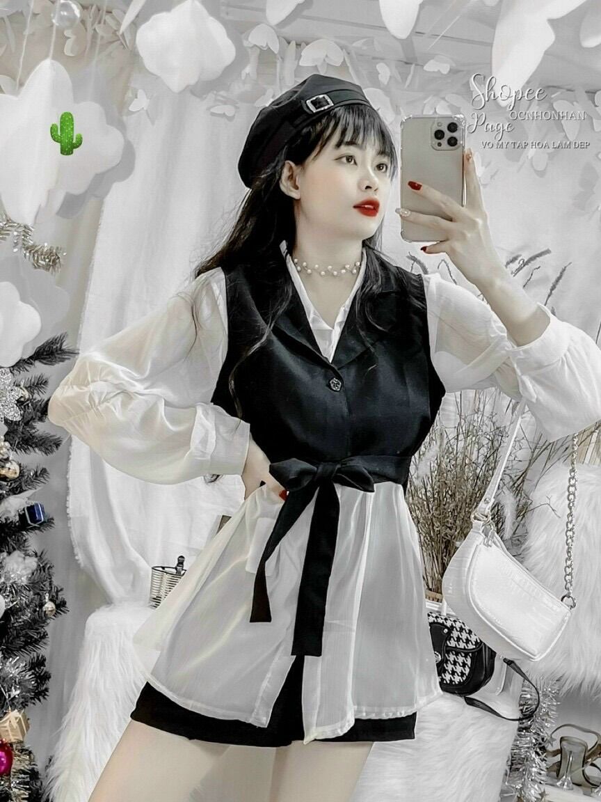 Set áo sơ mi kèm gile xinh