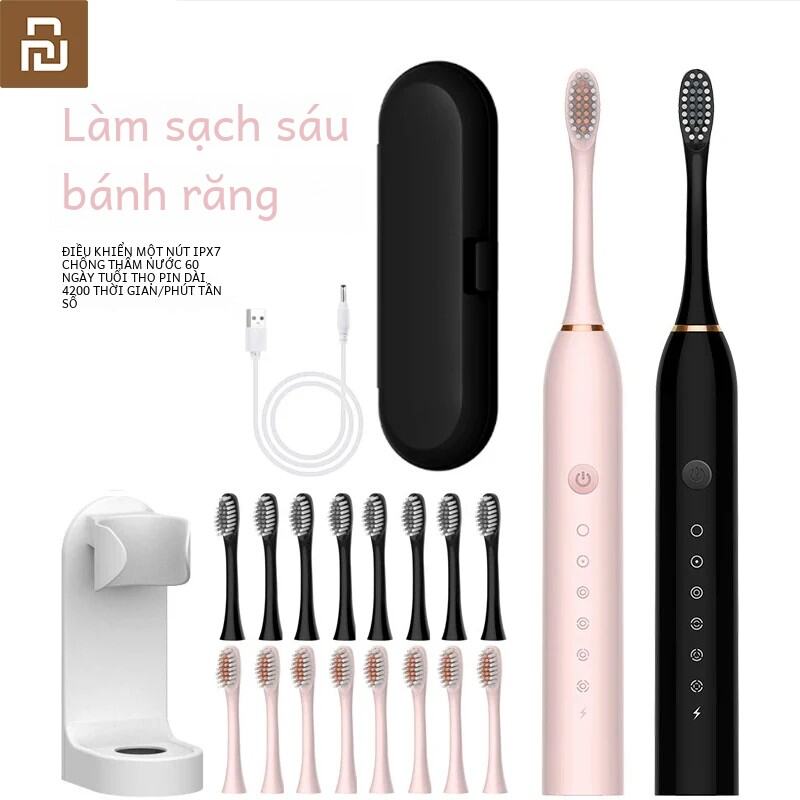 Bàn chải đánh răng điện Youpin Xiaomi 6 Gear Rung âm thanh mạnh mẽ có thể sạc lại không thấm nước với các chế độ làm sạch sâu và lông mềm