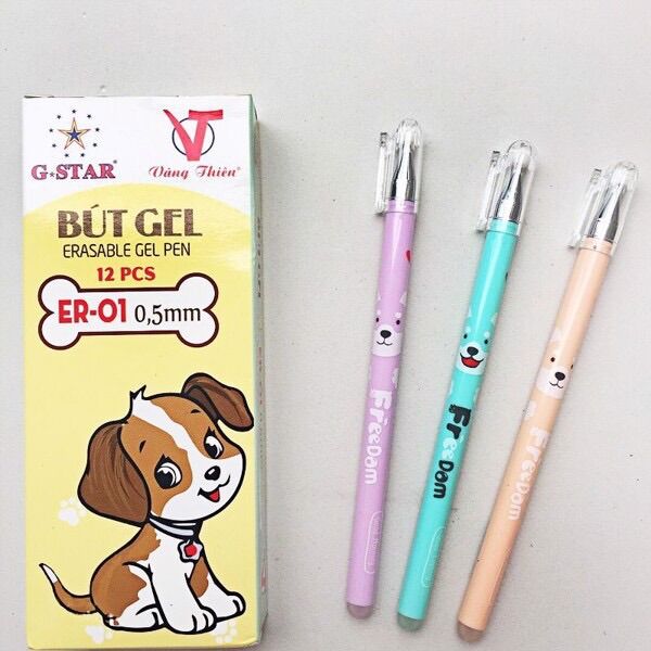 Bút gel xoá được G-star ER-01 0.5mm. Hộp 12 cây. Mực tím/ xanh