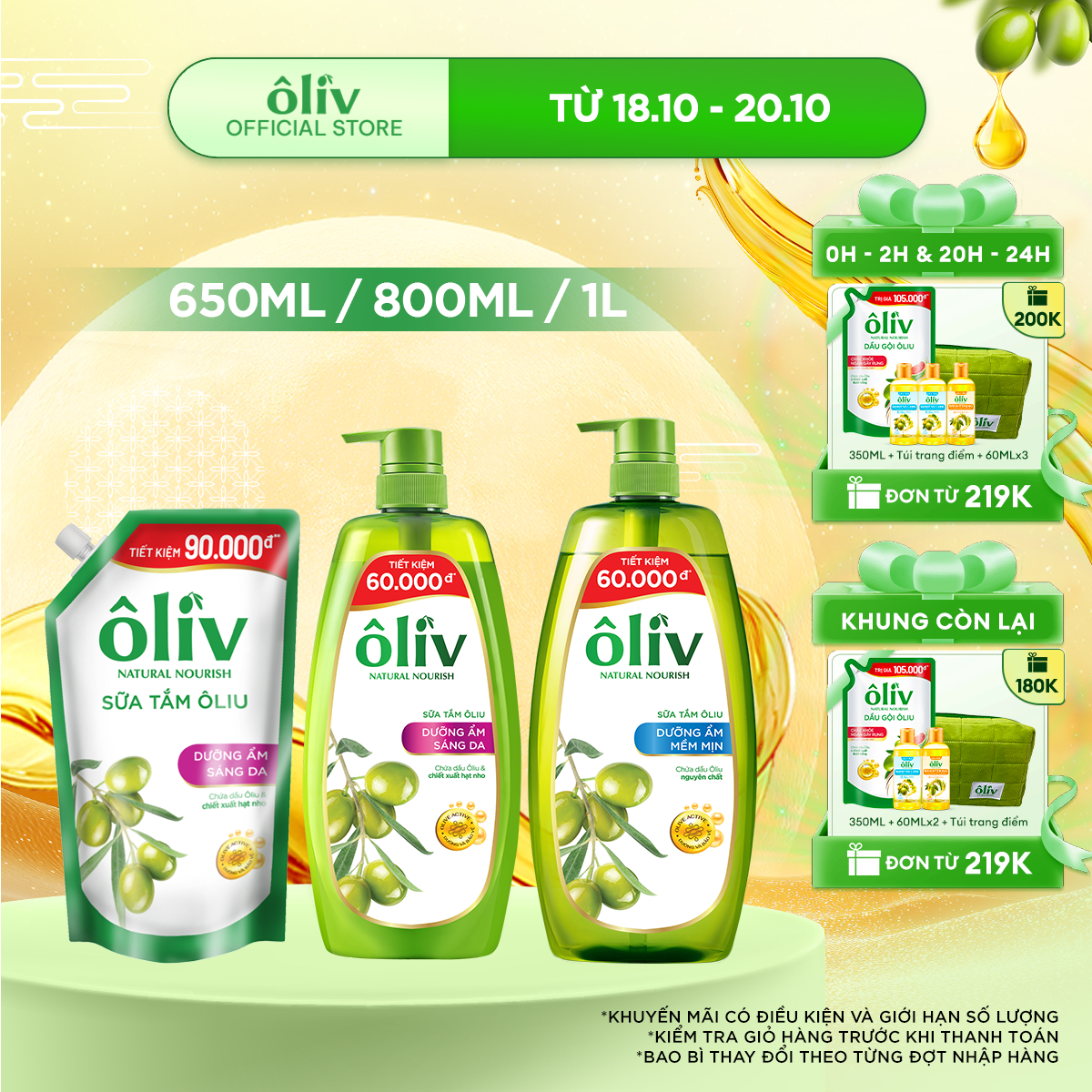[Có Phiên Bản Túi Sữa Tắm Tiết Kiệm 800ml] Sữa Tắm Dưỡng Da Ôliv Dưỡng Ẩm 250ml/650ml/800ml/1L