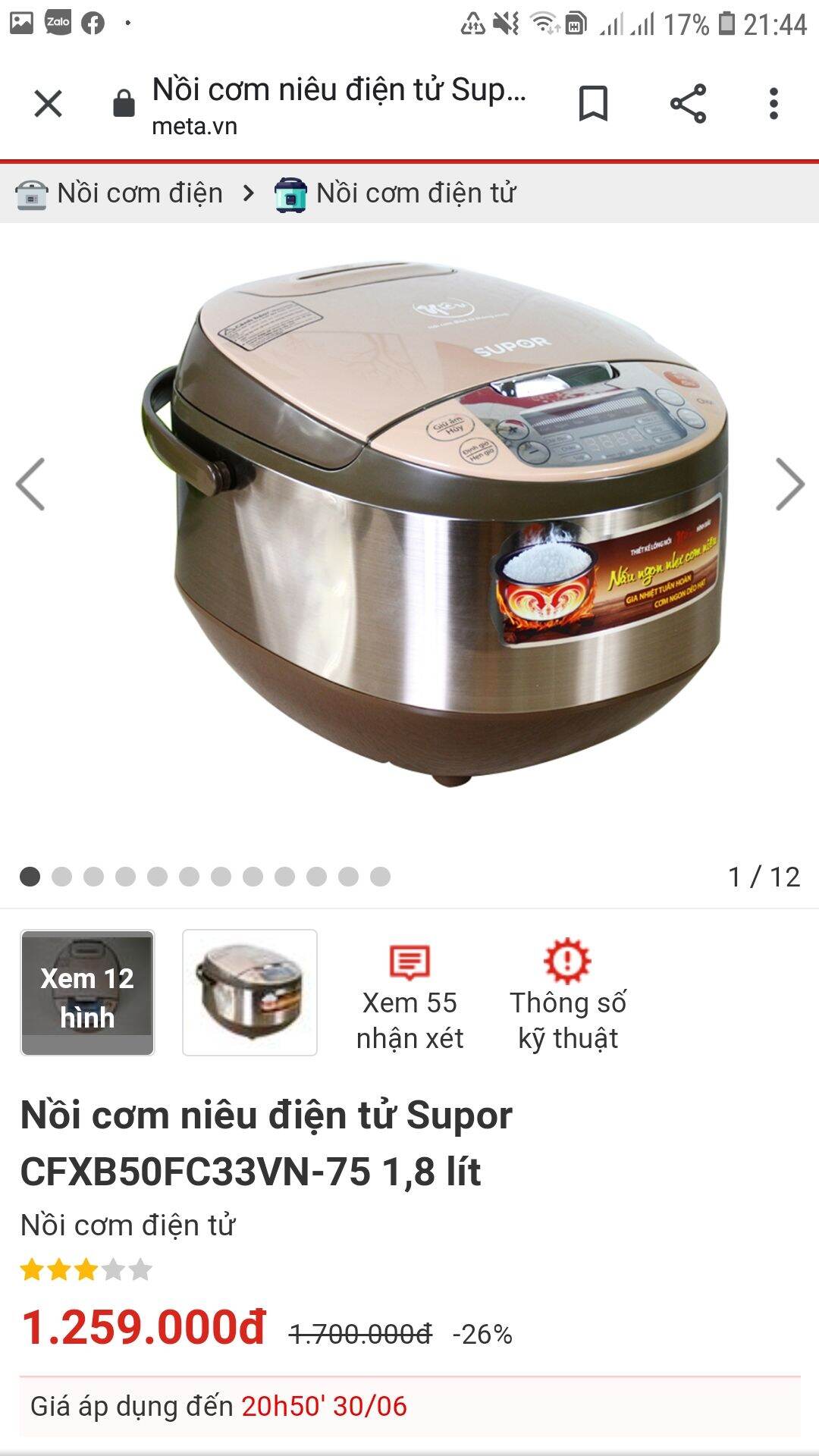 Nồi cơm điện Supor 1.8 lit
