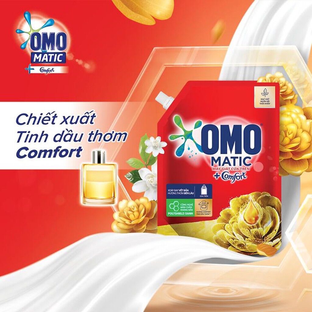 Nước Giặt OMO Matic Comfort Tinh Dầu Thơm Máy Giặt Cửa Trên túi 3,7kg