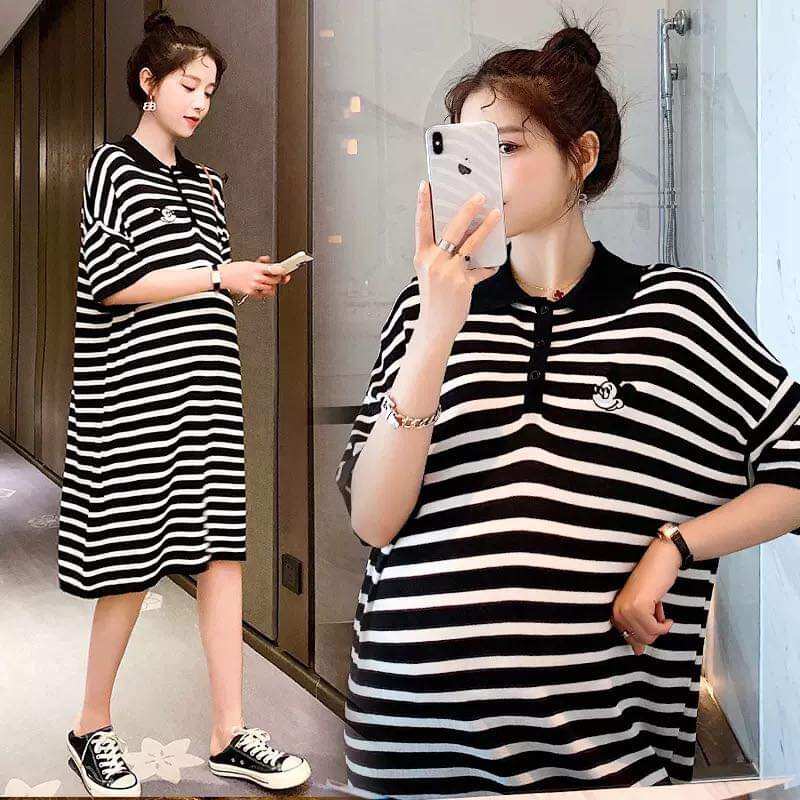 (Có size đến 100kg)Váy bầu bigsize dáng kẻ trẻ trung,năng động