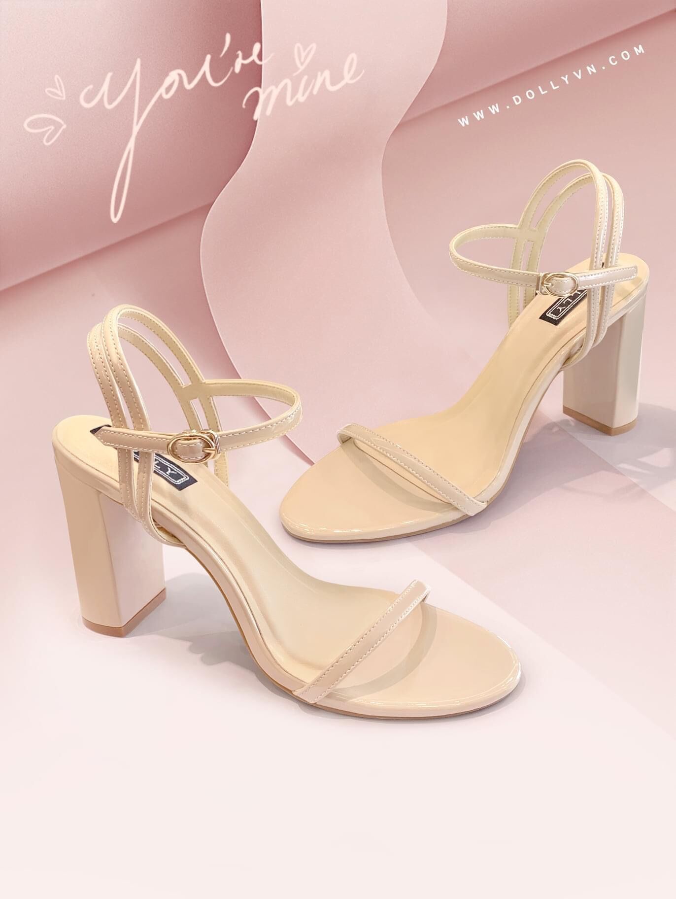 Dolly giày sandal quai ngang gót trụ cao 9cm mã 1390