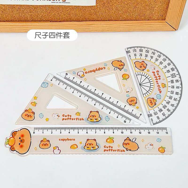 Bộ Êke, Thước Kẻ, Đo Độ, Đo Góc 4 Món CAPYBARA/LOOPY Cute