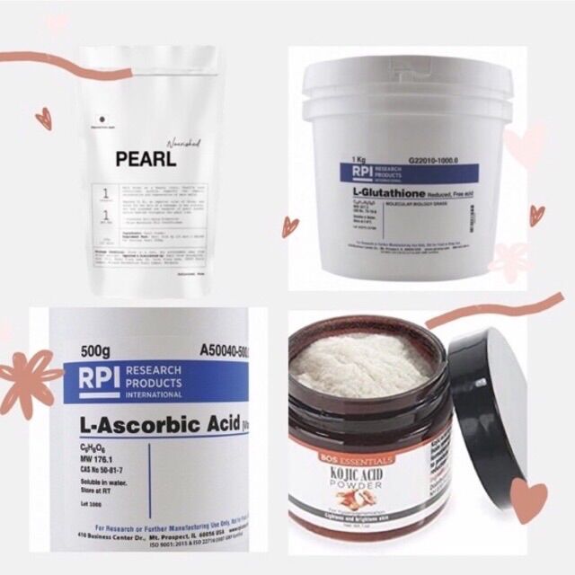 Tắm trắng hỗn hợp gồm Glutathione, Niacinamide, bột ngọc trai, vitamin C... giúp nâng tone sáng khoẻ