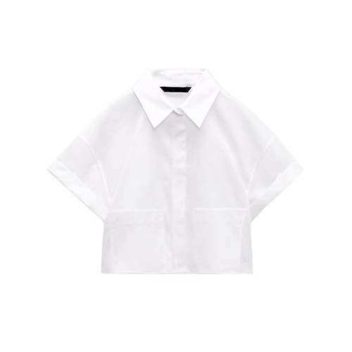Áo Zara Sơ Mi Lụa Tay Ngắn Dáng Rộng croptop