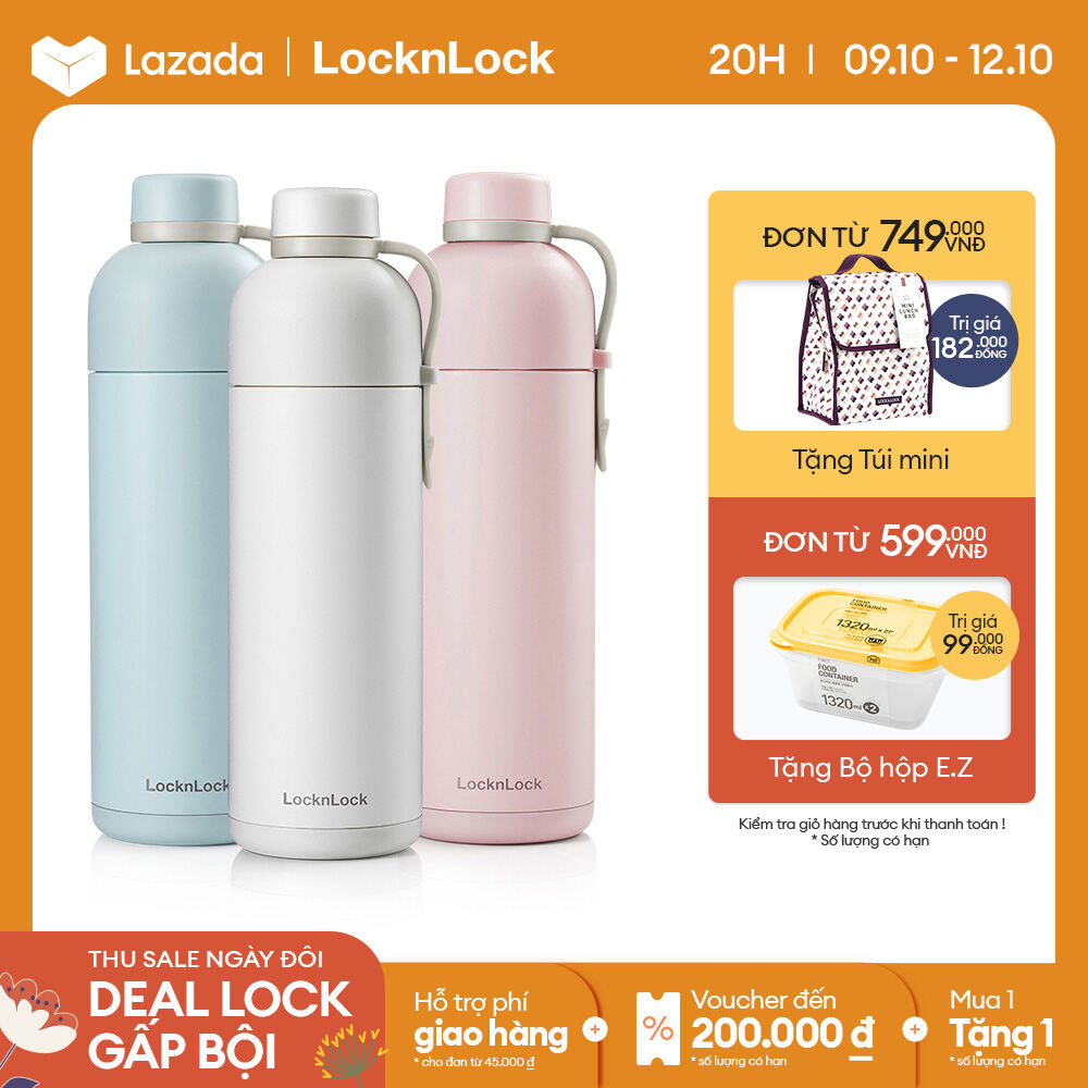 Bình giữ nhiệt Lock&Lock Belt Bottle 490ml - LHC4267 - Màu Pastel - Inox an toàn - Có quai xách kèm cố định nắp bình