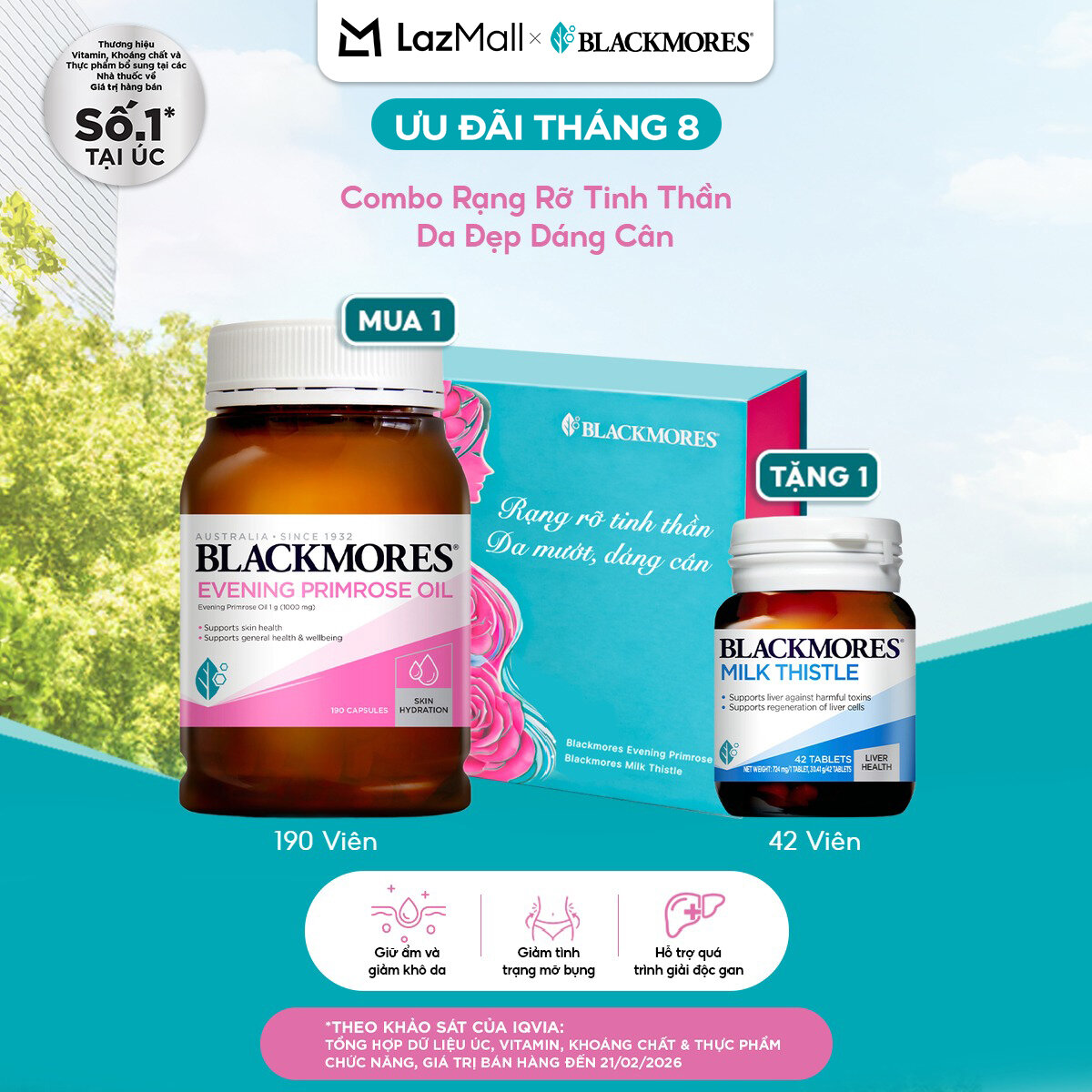 Set 1: Rạng rỡ tinh thần - Da đẹp dáng cân (Hoa anh thảo & Gan Milk Thistle)