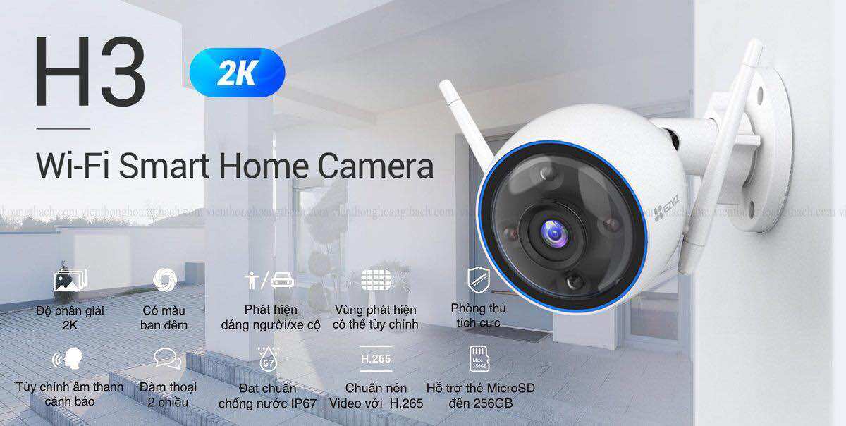 Camera ip wifi Ezviz H3 2k 3mp , Tích hợp công nghệ AI , Còi báo động phân biệt, Có màu ban đêm