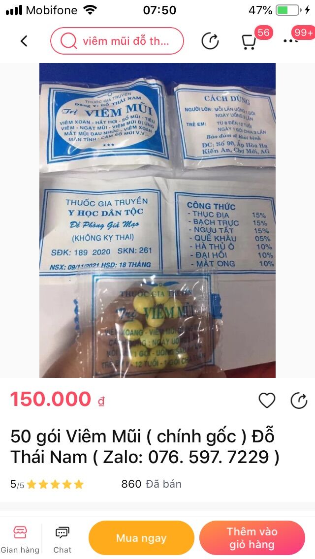 50 gói Viêm Mũi ( chínhgốc ) Đỗ Thái Nam