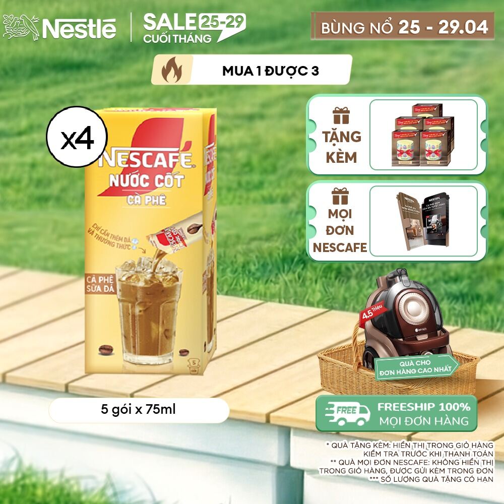 [ƯU ĐÃI THÁNG 4] Combo 4 hộp Nước Cốt Cà Phê NESCAFÉ Cà phê Sữa Đá