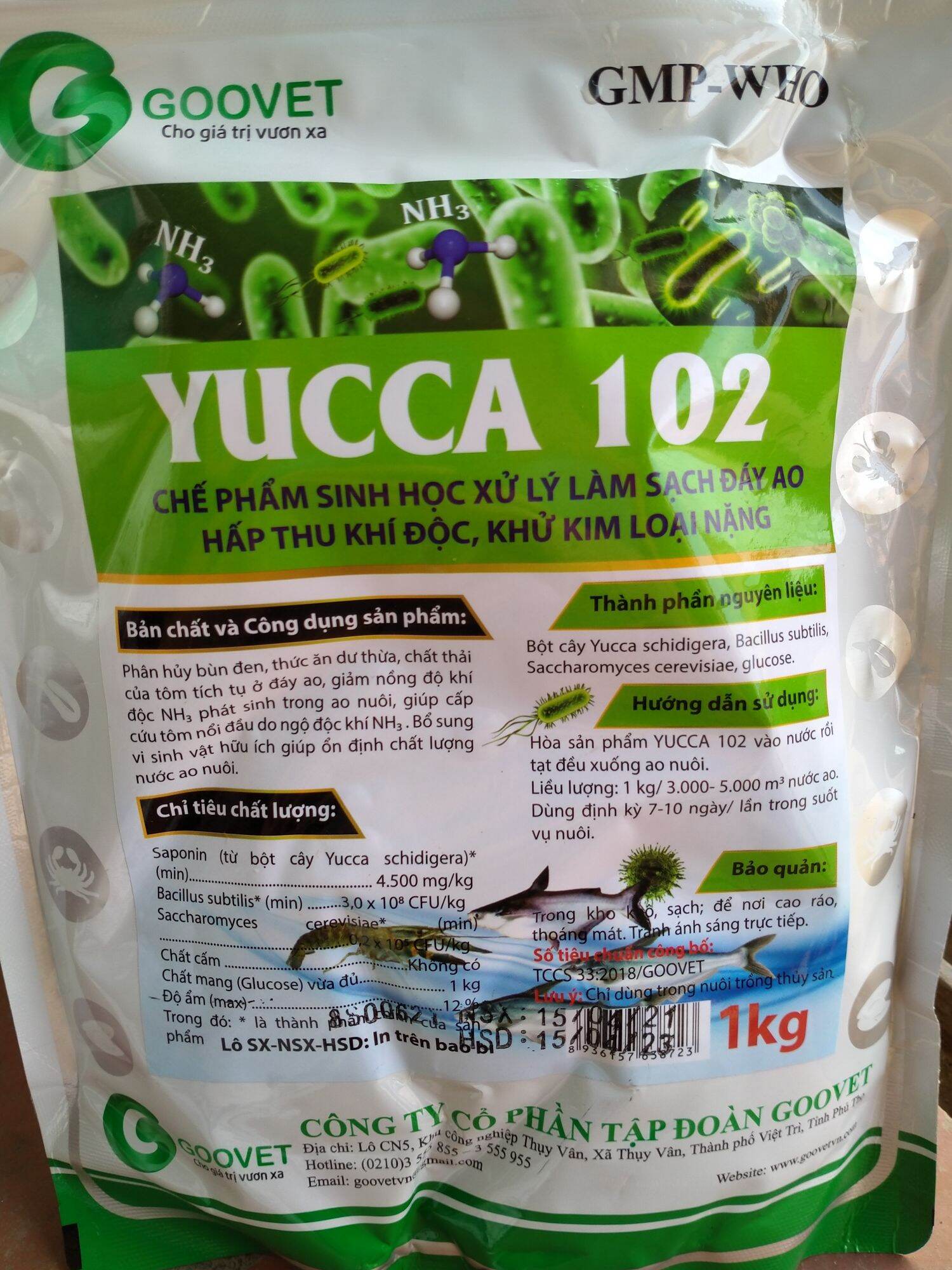 Yucca 102 thủy sản hấp thụ khí độc, xử lý đáy ao, khử kim loại