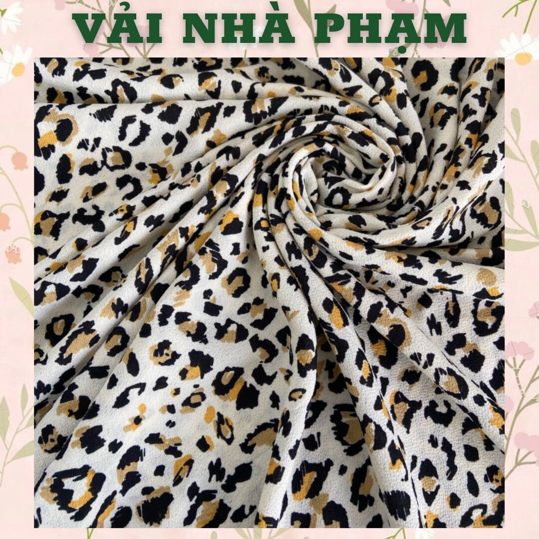 Lụa xốp hoạ tiết beo nền trắng - khổ 1.5m - vải nhà phạm