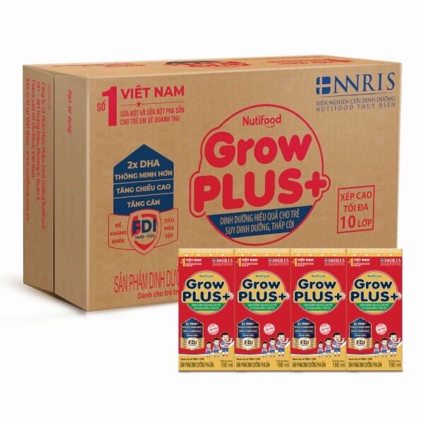 Sữa bột pha sẵn Nutifood Growplus Grow plus Đỏ 180ml Thùng 48 hộp