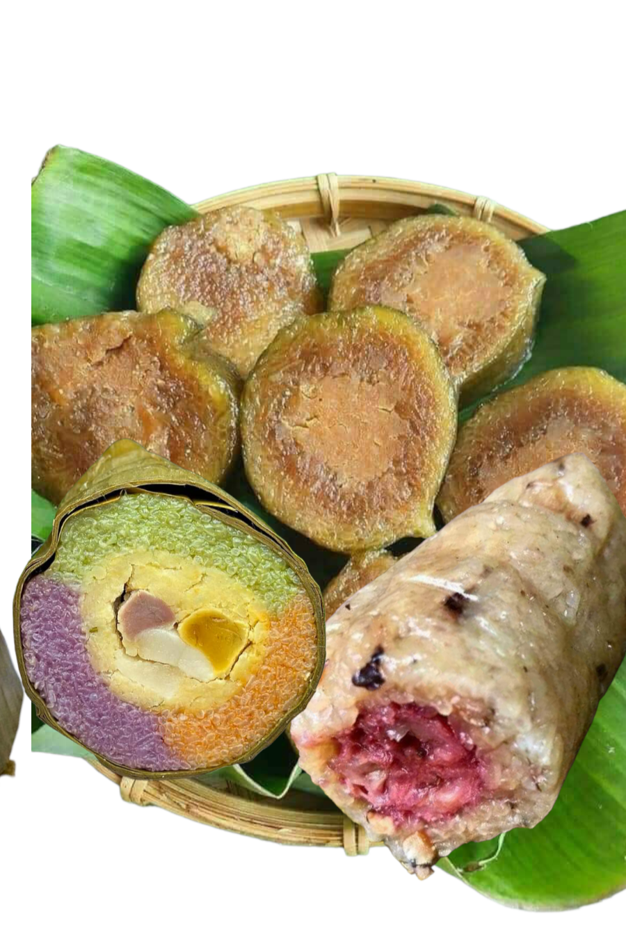 Combo Tiết Kiệm 1 Bánh 3 Màu, 1 bánh Tét Tro, 1 Bánh Tét Chuối