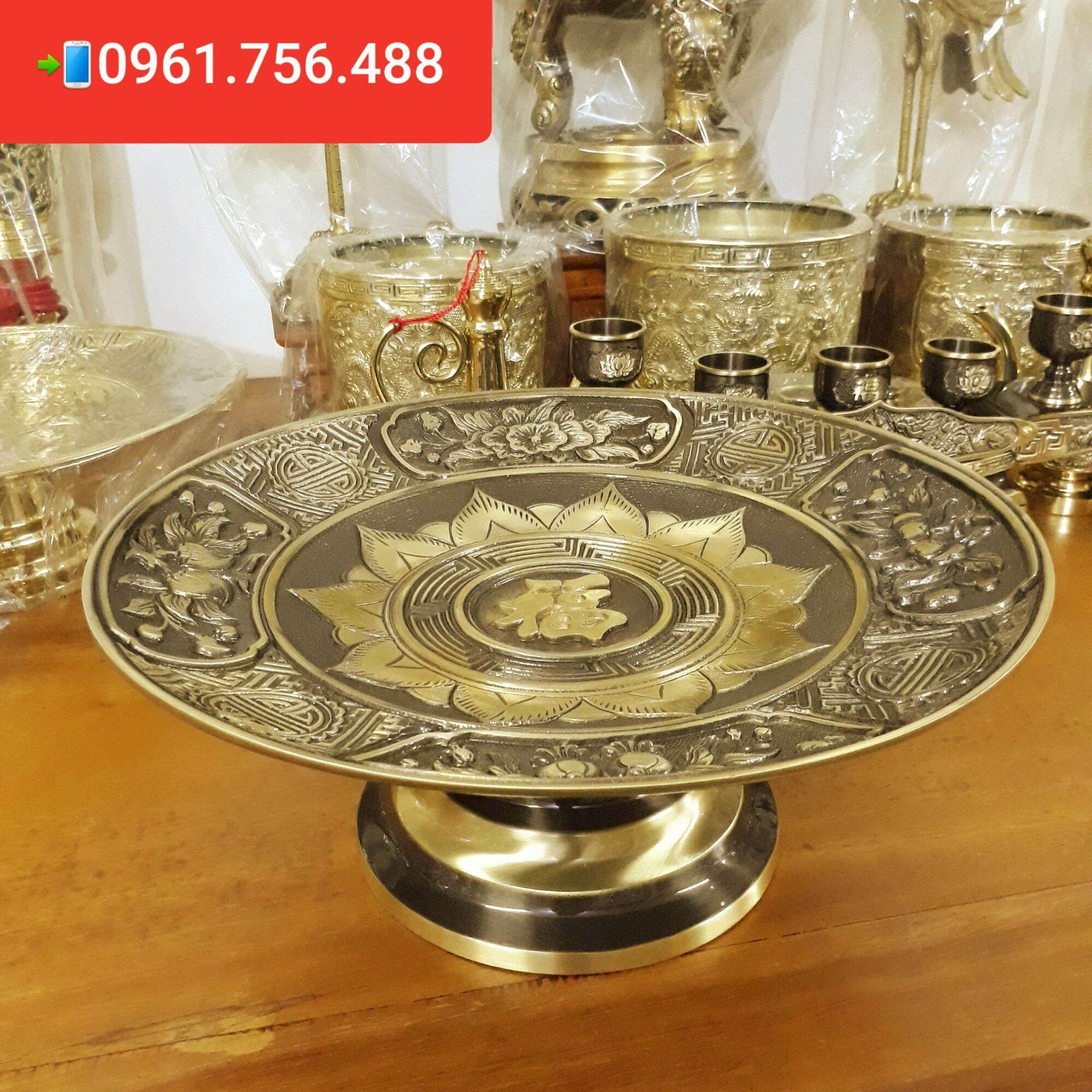 Mâm quả Mâm bồng đồng nguyên chất 35cm
